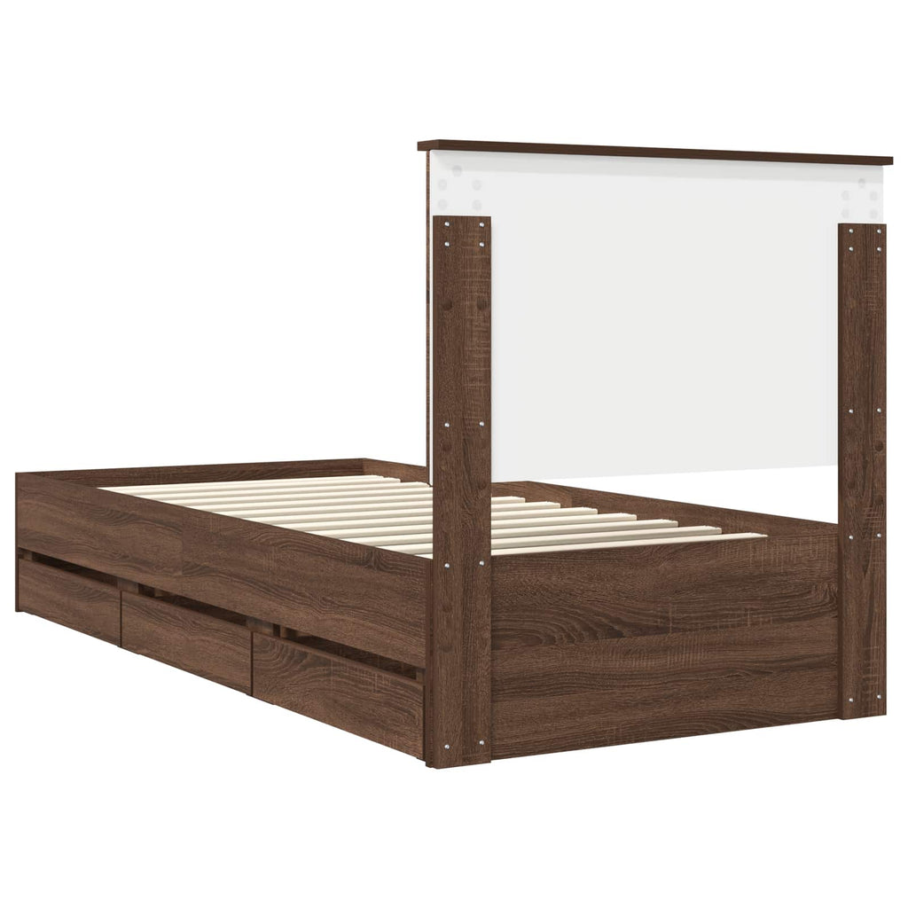 Bed Frame with Drawer Brown Oak 90 x 190 cm Engineer Wood