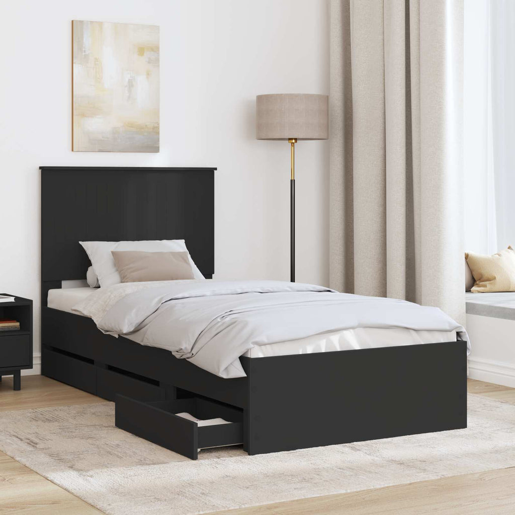 Bed Frame with Drawer Black 90 x 200 cm Engineer Wood