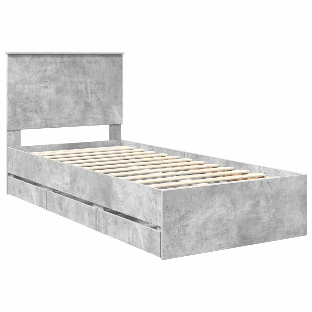 Bed Frame with Drawer Concrete Grey 90 x 200 cm Engineer Wood