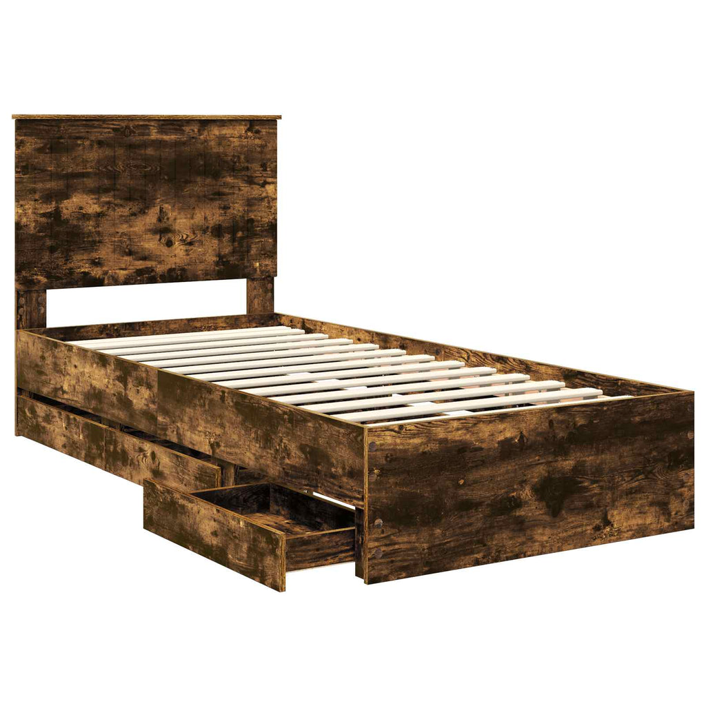 Bed Frame with Drawer Smoked Oak 90 x 200 cm Engineer Wood