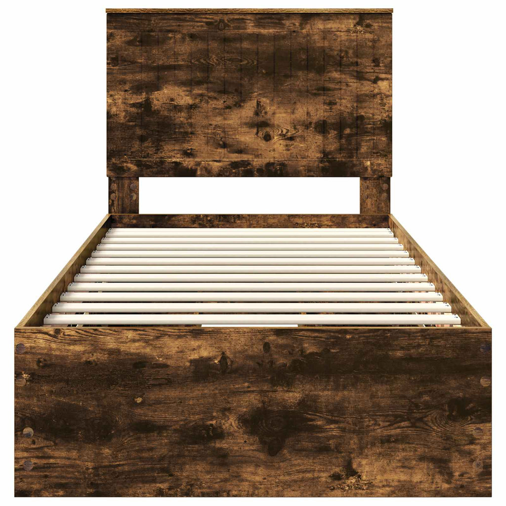 Bed Frame with Drawer Smoked Oak 90 x 200 cm Engineer Wood