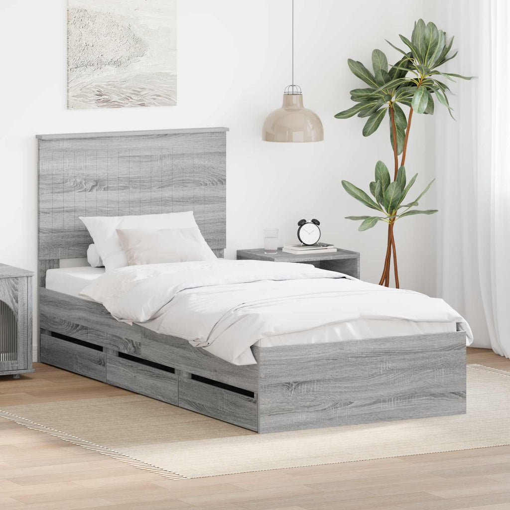 Bed Frame with Drawer Grey Sonoma 90 x 200 cm Engineer Wood
