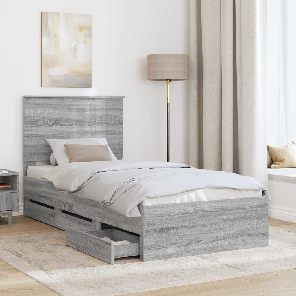 Bed Frame with Drawer Grey Sonoma 90 x 200 cm Engineer Wood