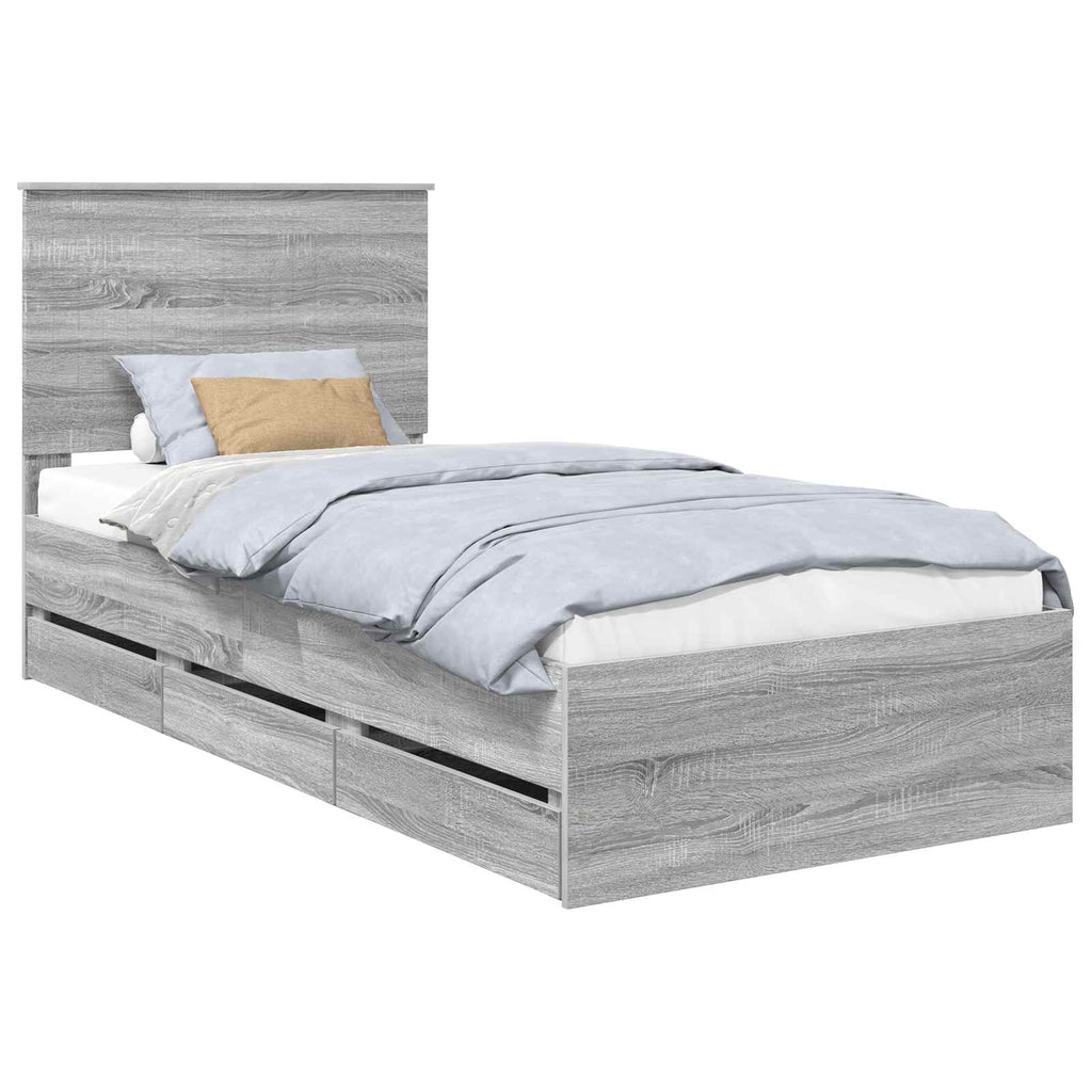 Bed Frame with Drawer Grey Sonoma 90 x 200 cm Engineer Wood