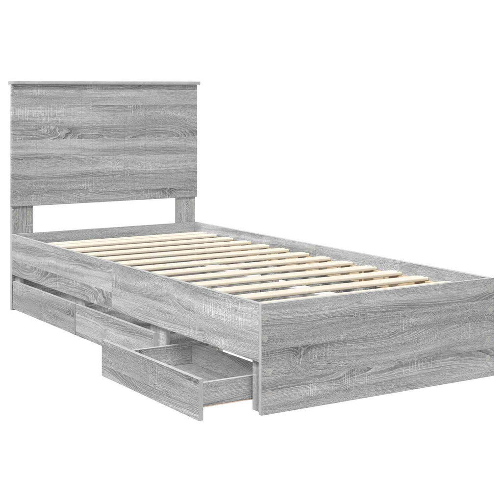 Bed Frame with Drawer Grey Sonoma 90 x 200 cm Engineer Wood