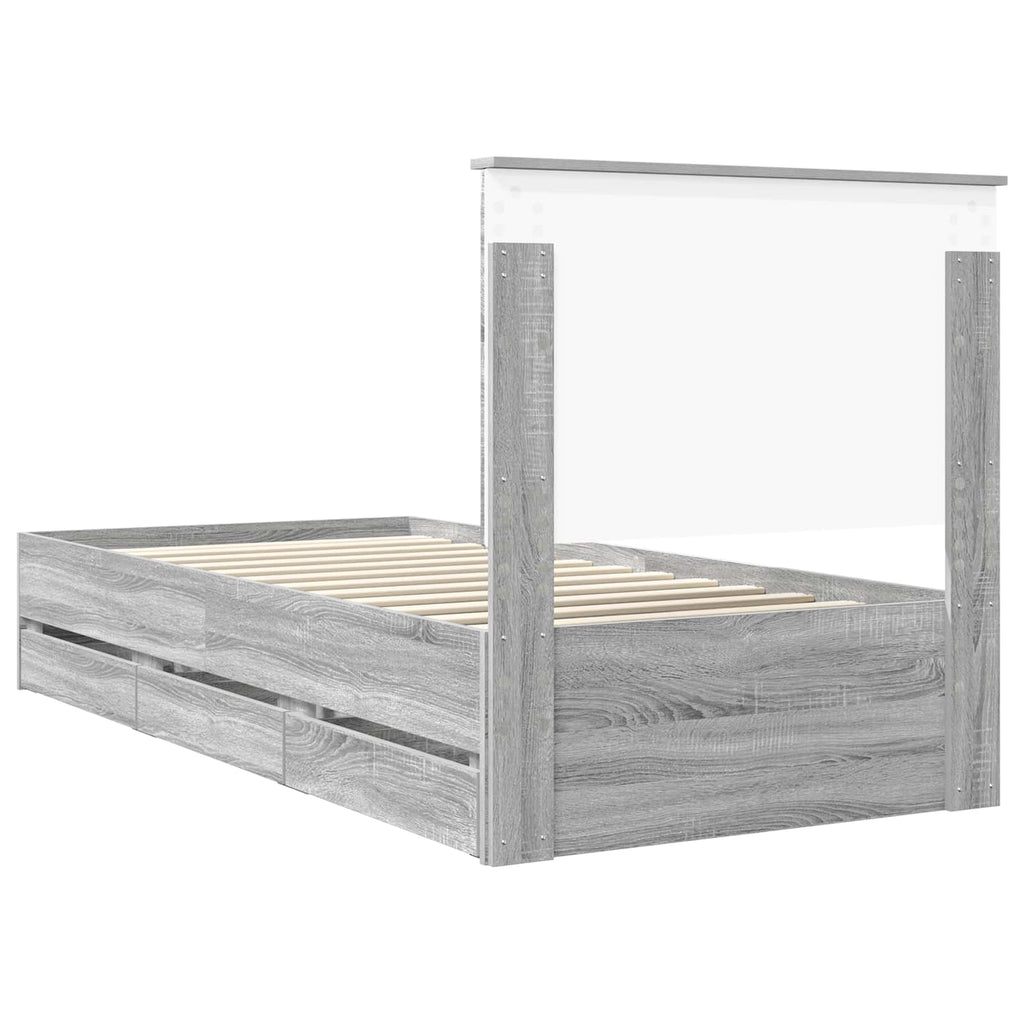Bed Frame with Drawer Grey Sonoma 90 x 200 cm Engineer Wood