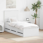 Bed Frame with Drawer White 75 x 190 cm Engineer Wood