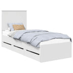 Bed Frame with Drawer White 75 x 190 cm Engineer Wood