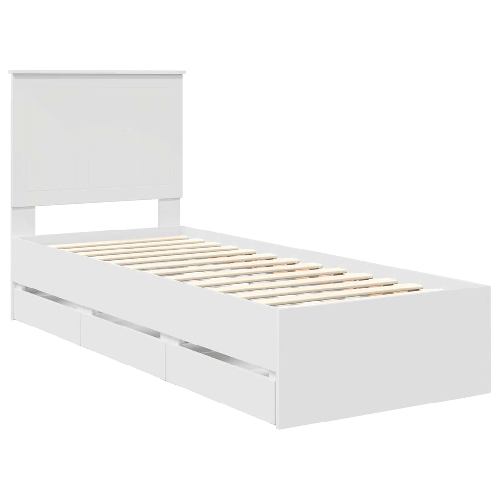 Bed Frame with Drawer White 75 x 190 cm Engineer Wood