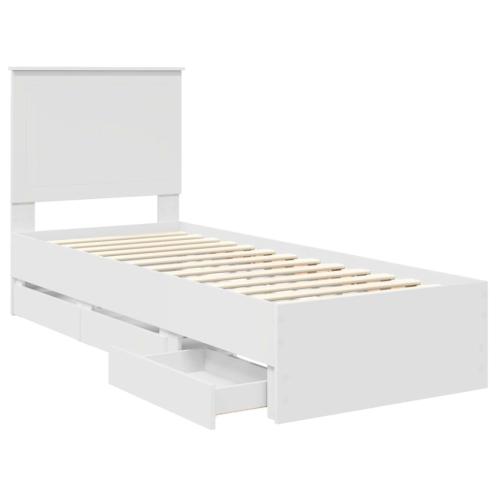 Bed Frame with Drawer White 75 x 190 cm Engineer Wood
