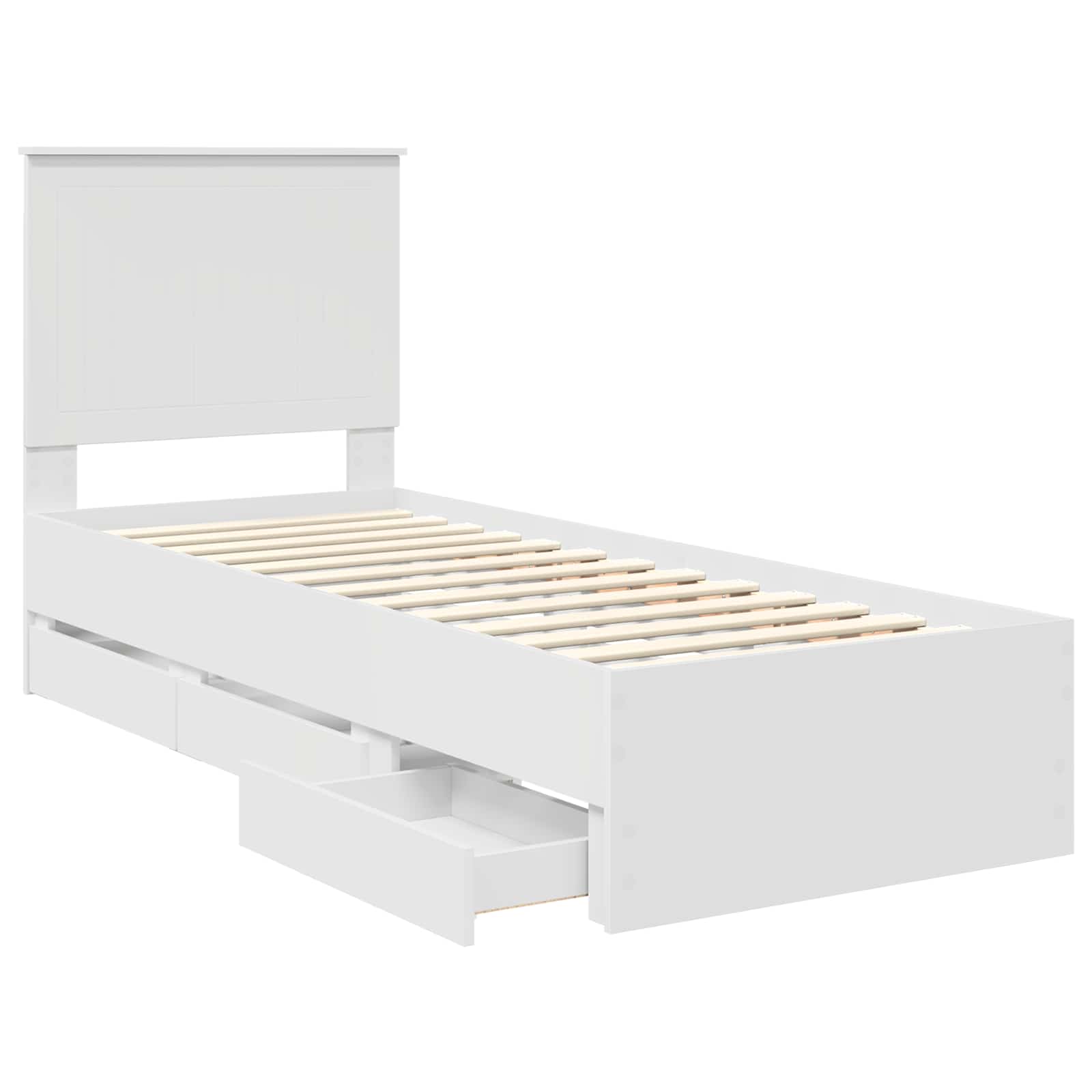 Bed Frame with Drawer White 75 x 190 cm Engineer Wood