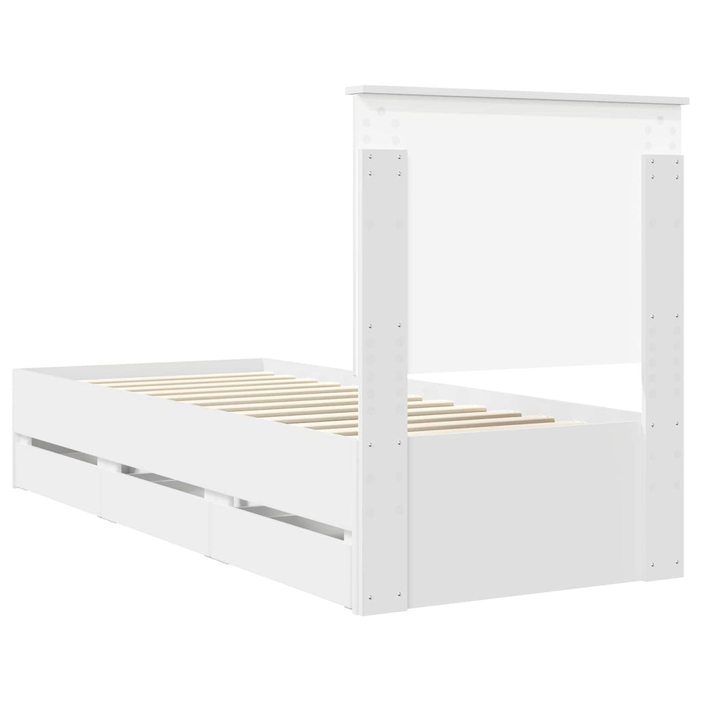 Bed Frame with Drawer White 75 x 190 cm Engineer Wood