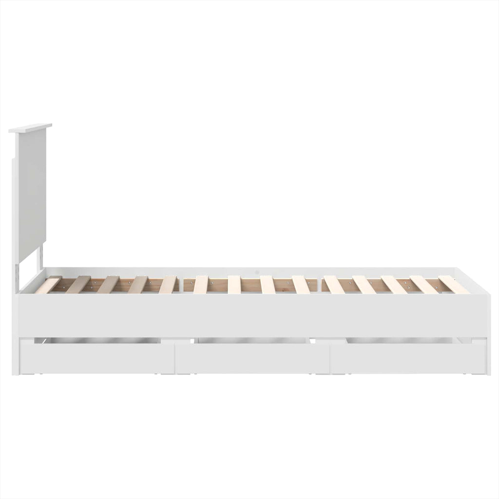 Bed Frame with Drawer White 75 x 190 cm Engineer Wood