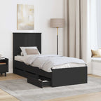 Bed Frame with Drawer Black 75 x 190 cm Engineer Wood