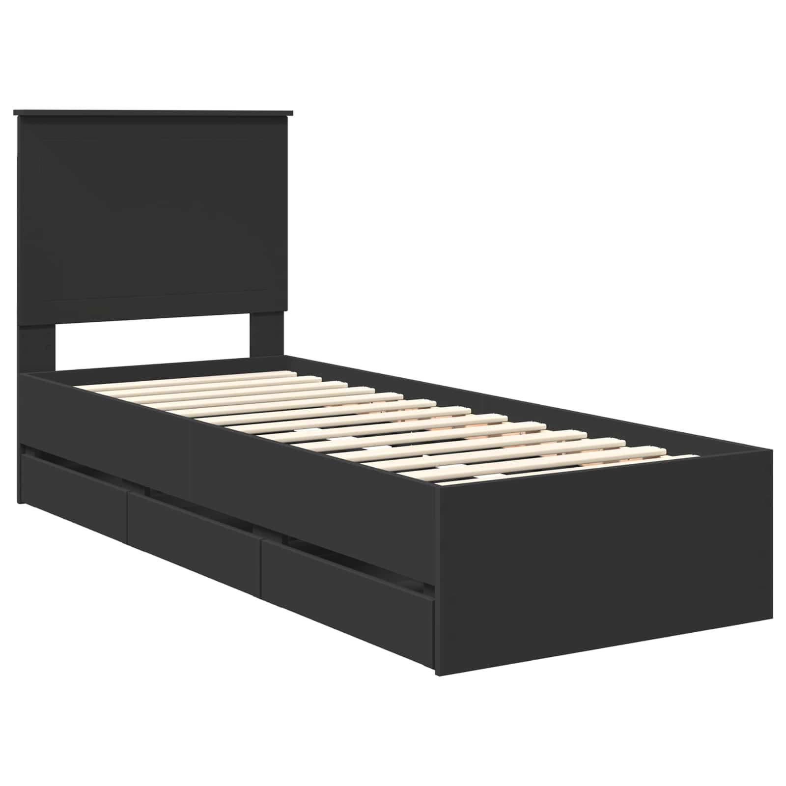 Bed Frame with Drawer Black 75 x 190 cm Engineer Wood