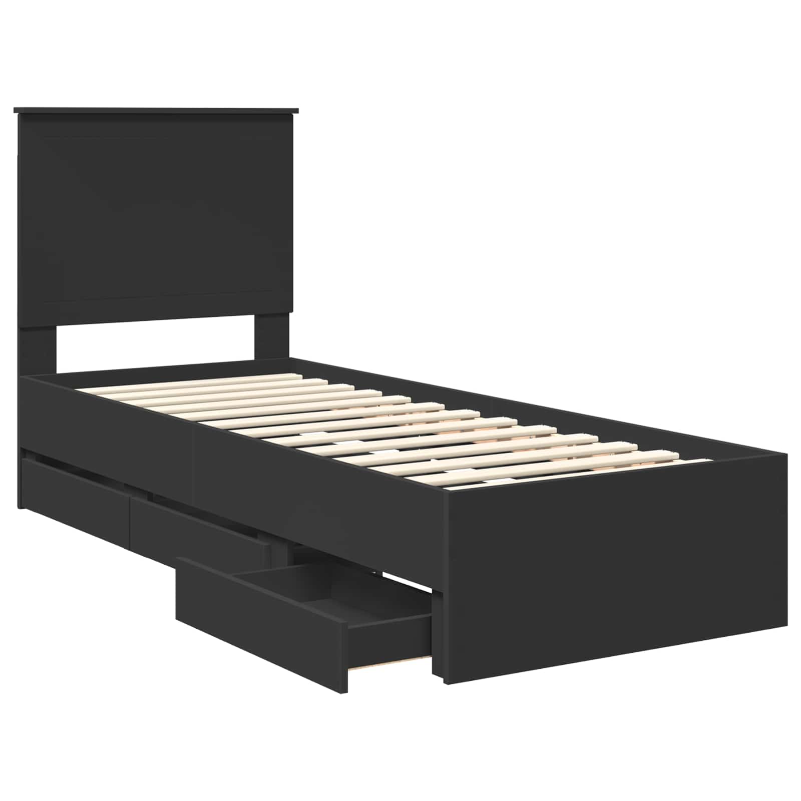Bed Frame with Drawer Black 75 x 190 cm Engineer Wood