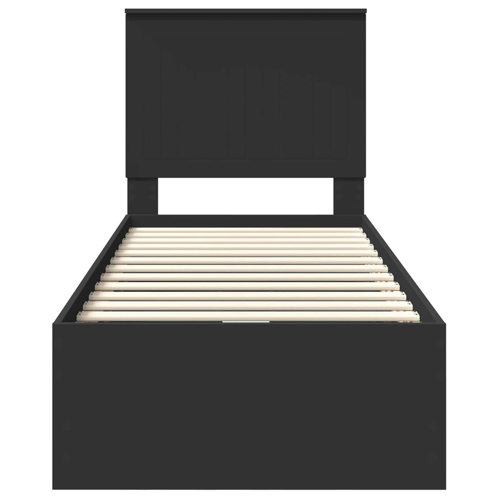 Bed Frame with Drawer Black 75 x 190 cm Engineer Wood