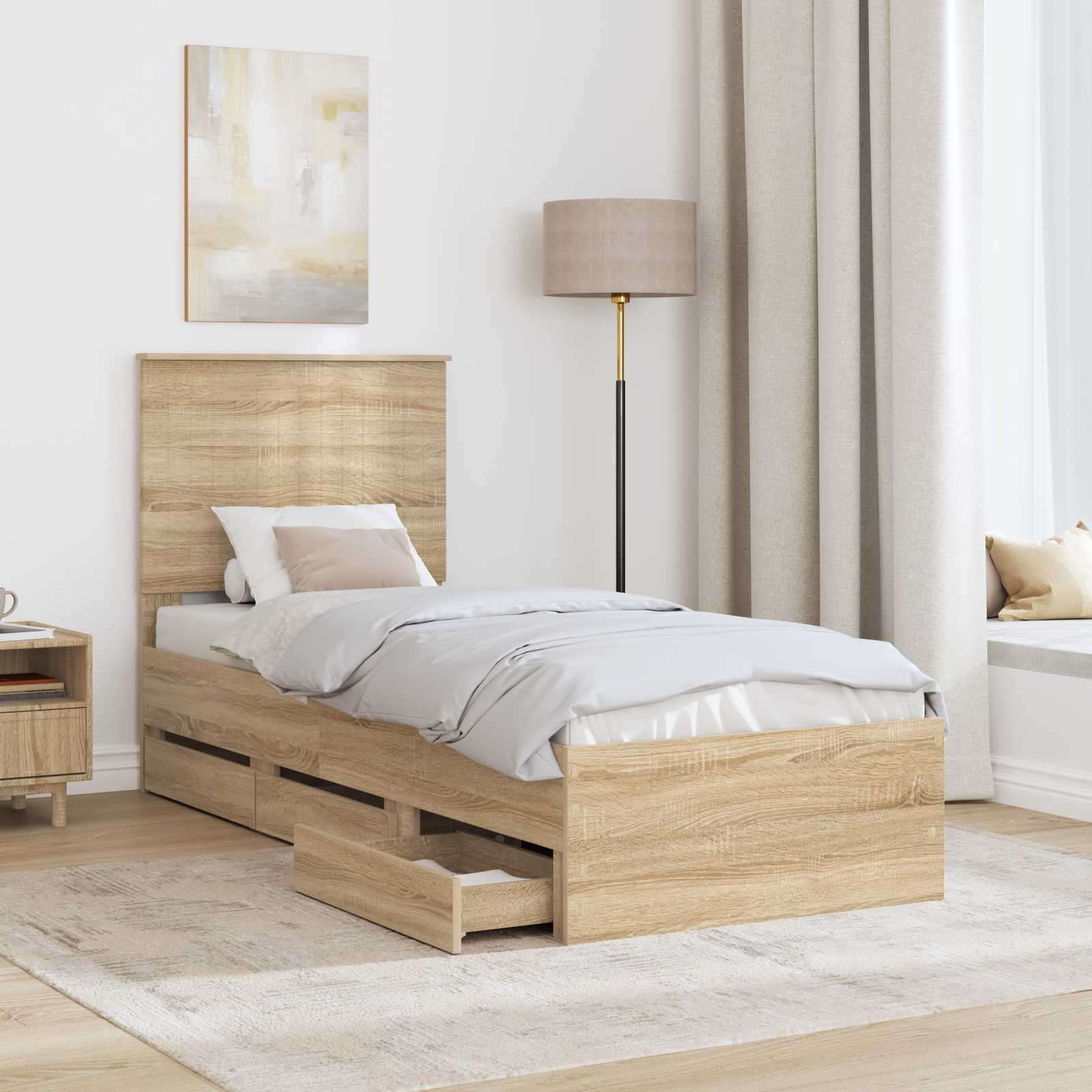 Bed Frame with Drawer Sonoma Oak 75 x 190 cm Engineer Wood