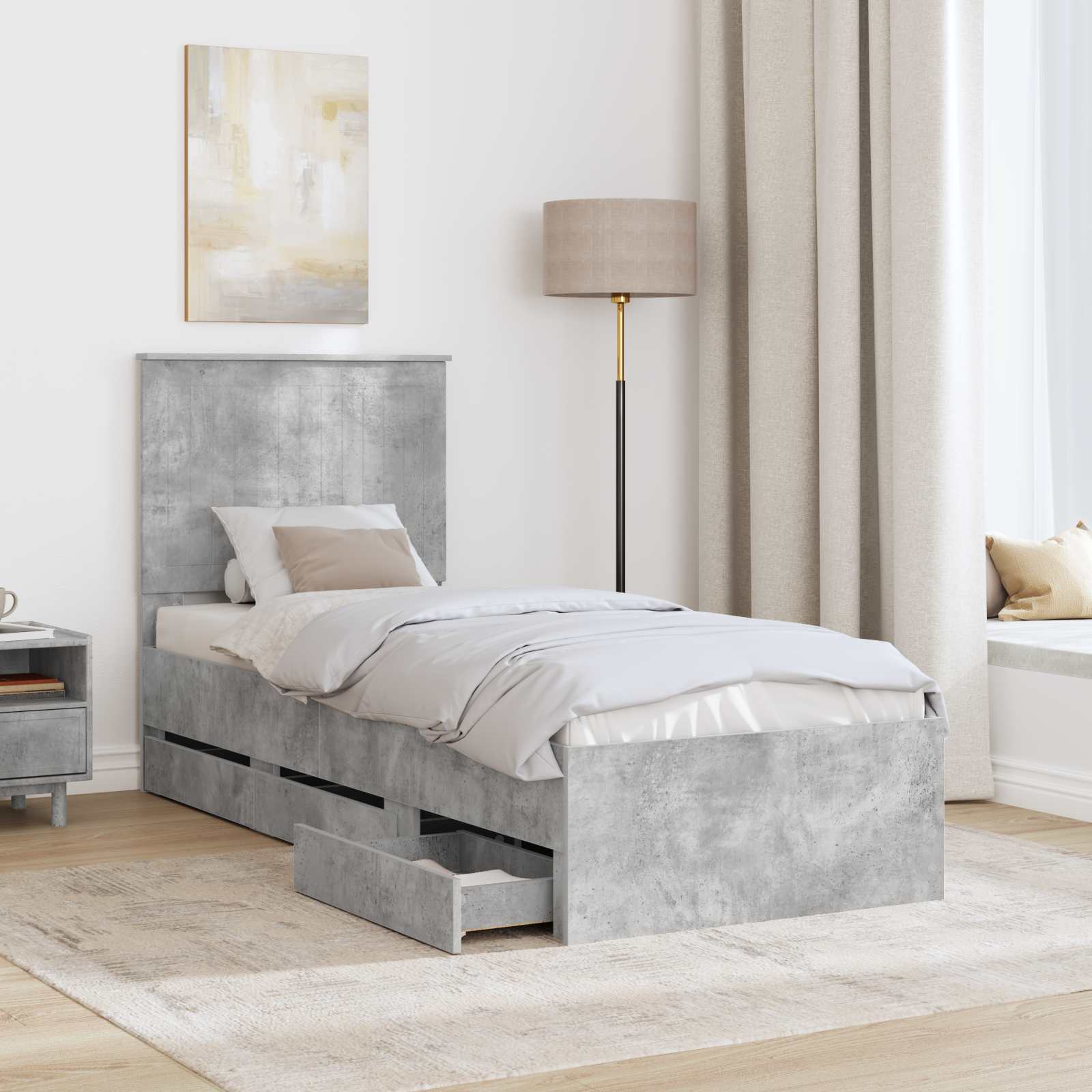 Bed Frame with Drawer Concrete Grey 75 x 190 cm Engineer Wood