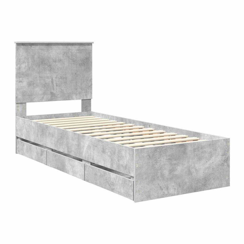 Bed Frame with Drawer Concrete Grey 75 x 190 cm Engineer Wood