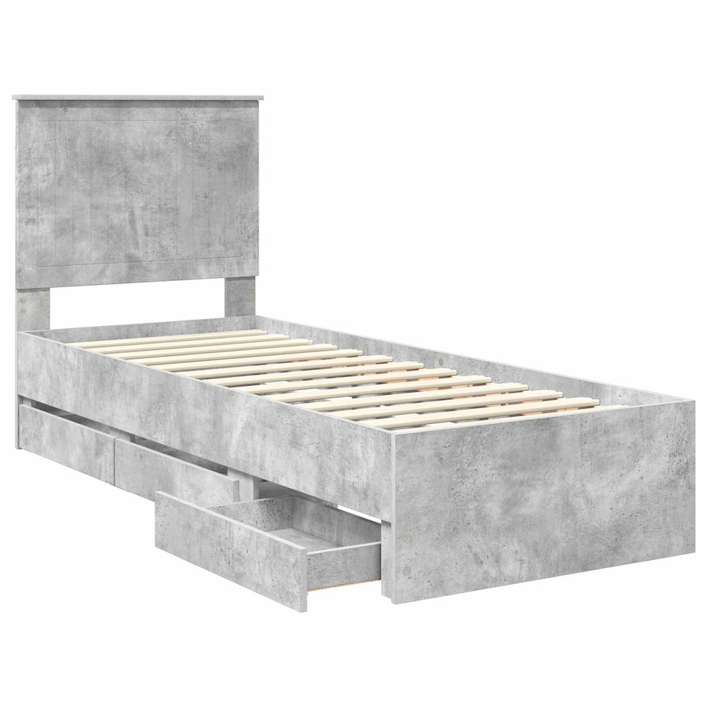 Bed Frame with Drawer Concrete Grey 75 x 190 cm Engineer Wood