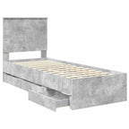 Bed Frame with Drawer Concrete Grey 75 x 190 cm Engineer Wood