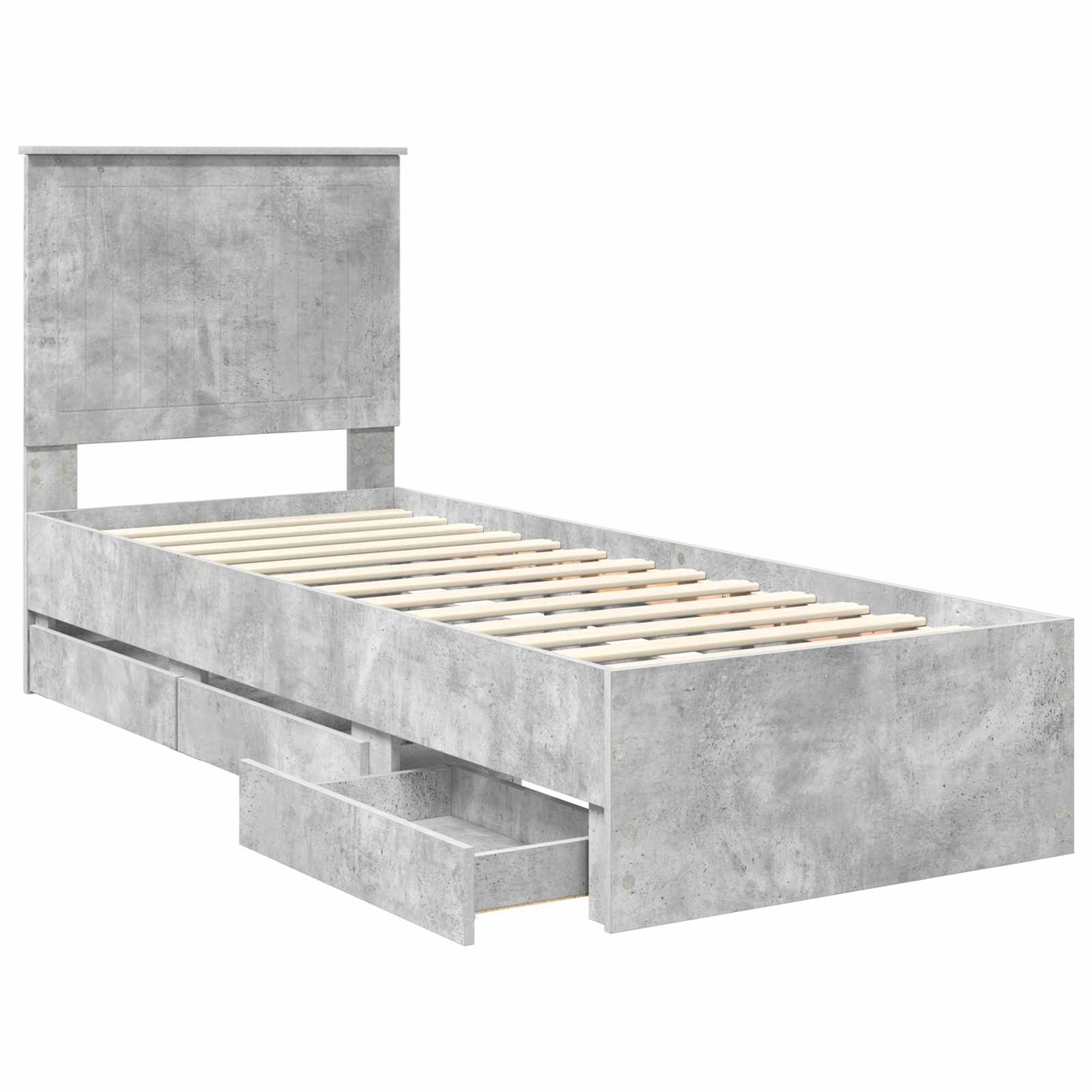Bed Frame with Drawer Concrete Grey 75 x 190 cm Engineer Wood