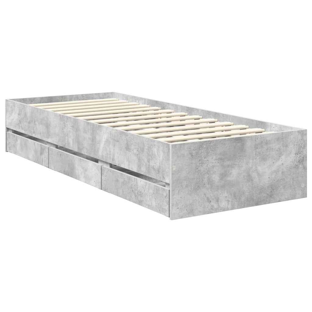 Bed Frame with Drawer Concrete Grey 75 x 190 cm Engineer Wood