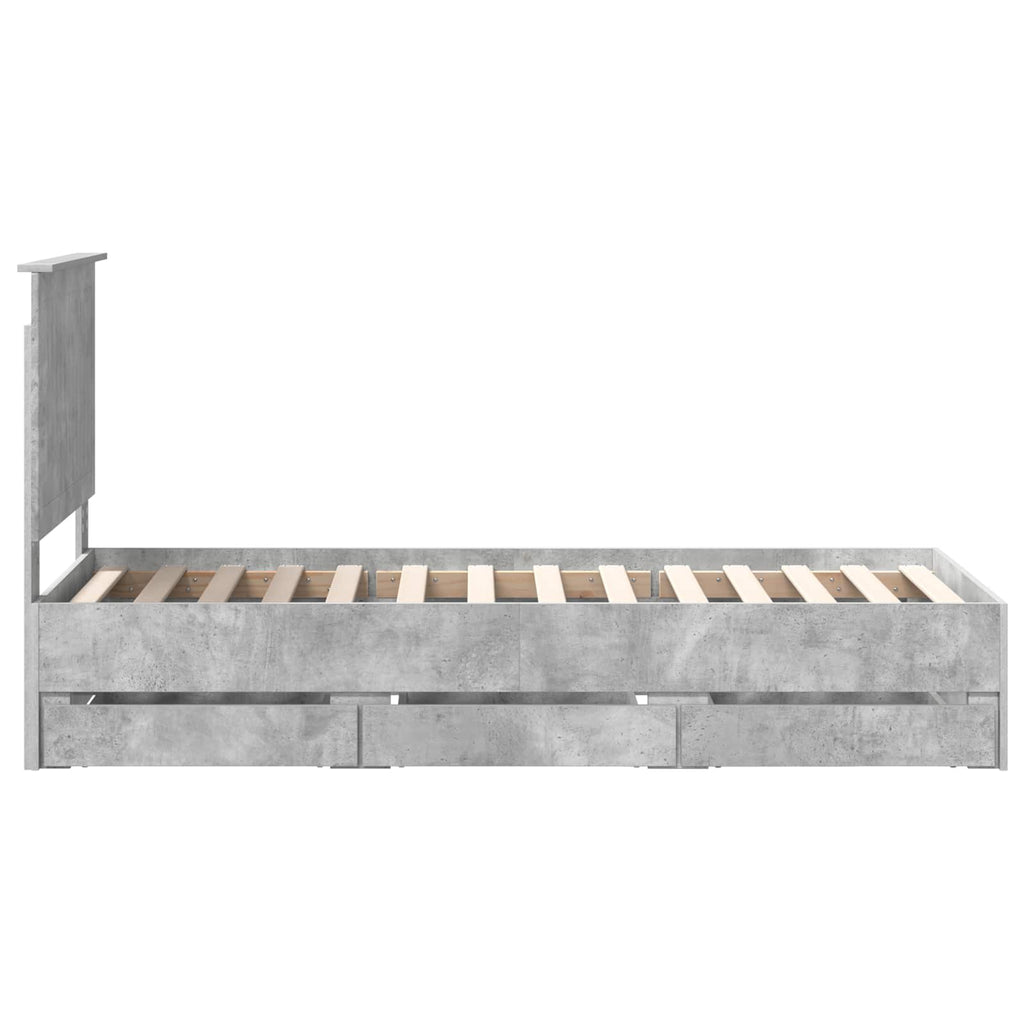 Bed Frame with Drawer Concrete Grey 75 x 190 cm Engineer Wood