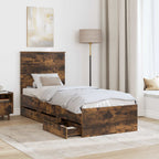 Bed Frame with Drawer Smoked Oak 75 x 190 cm Engineer Wood
