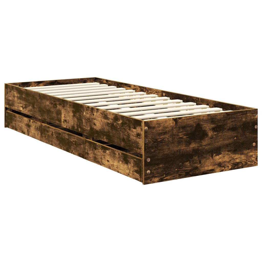 Bed Frame with Drawer Smoked Oak 75 x 190 cm Engineer Wood