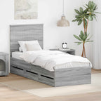 Bed Frame with Drawer Grey Sonoma 75 x 190 cm Engineer Wood