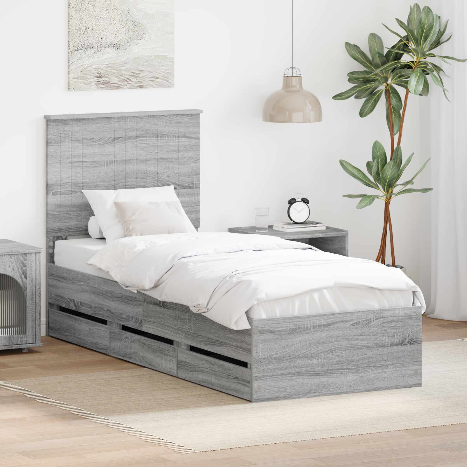 Bed Frame with Drawer Grey Sonoma 75 x 190 cm Engineer Wood