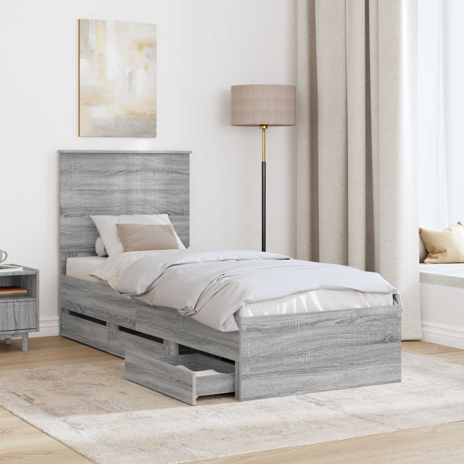 Bed Frame with Drawer Grey Sonoma 75 x 190 cm Engineer Wood