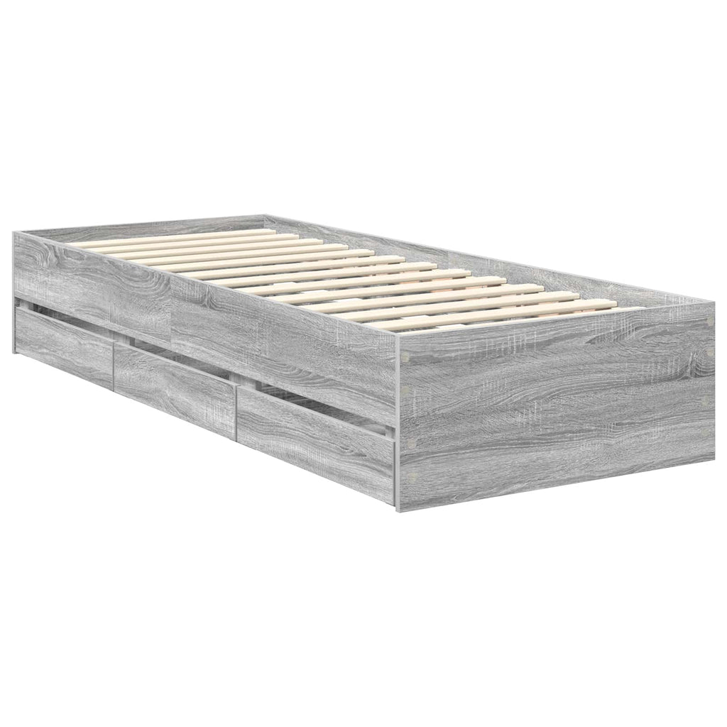 Bed Frame with Drawer Grey Sonoma 75 x 190 cm Engineer Wood