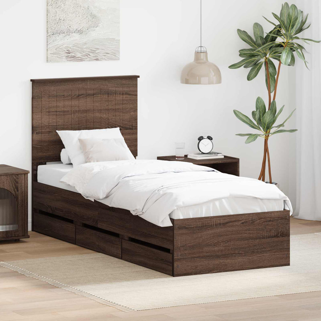 Bed Frame with Drawer Brown Oak 75 x 190 cm Engineer Wood