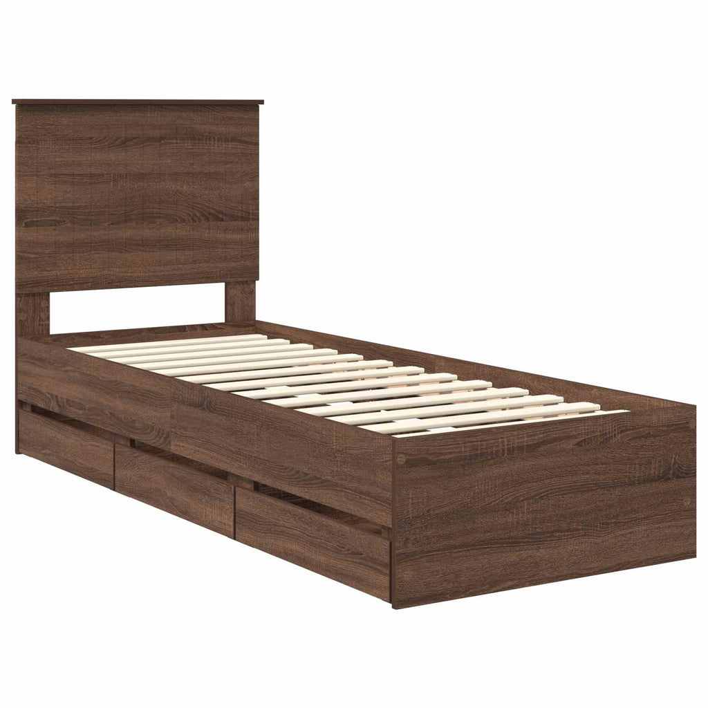 Bed Frame with Drawer Brown Oak 75 x 190 cm Engineer Wood