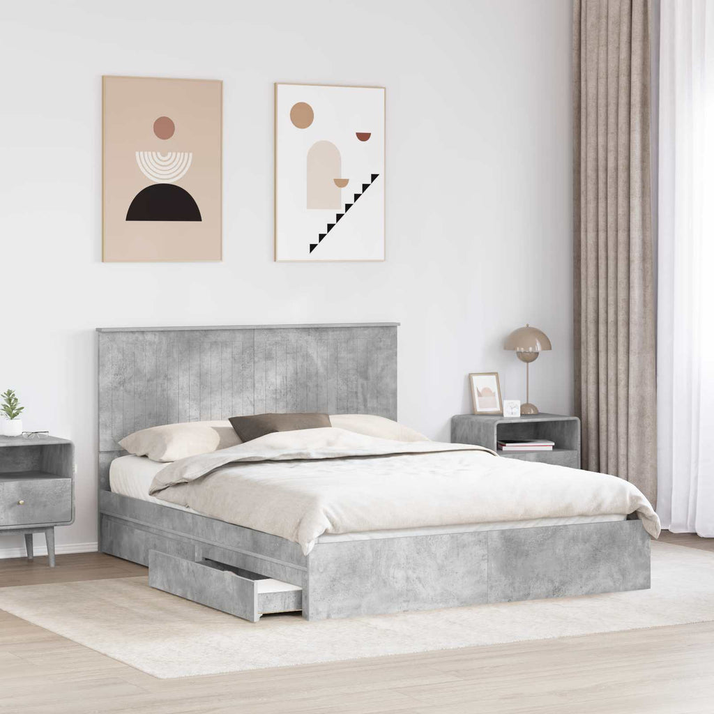 Storage Bed Concrete Grey 150 x 200 cm Engineered Wood