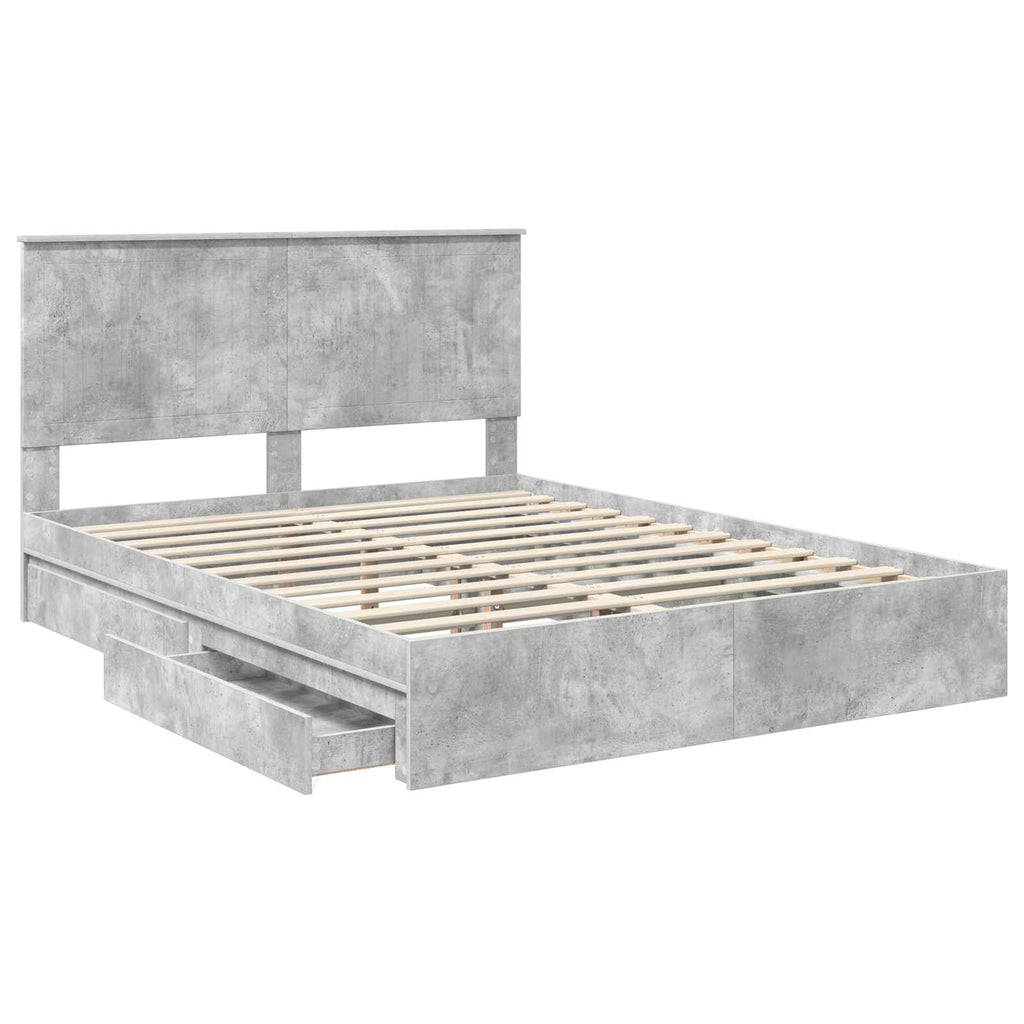 Storage Bed Concrete Grey 150 x 200 cm Engineered Wood