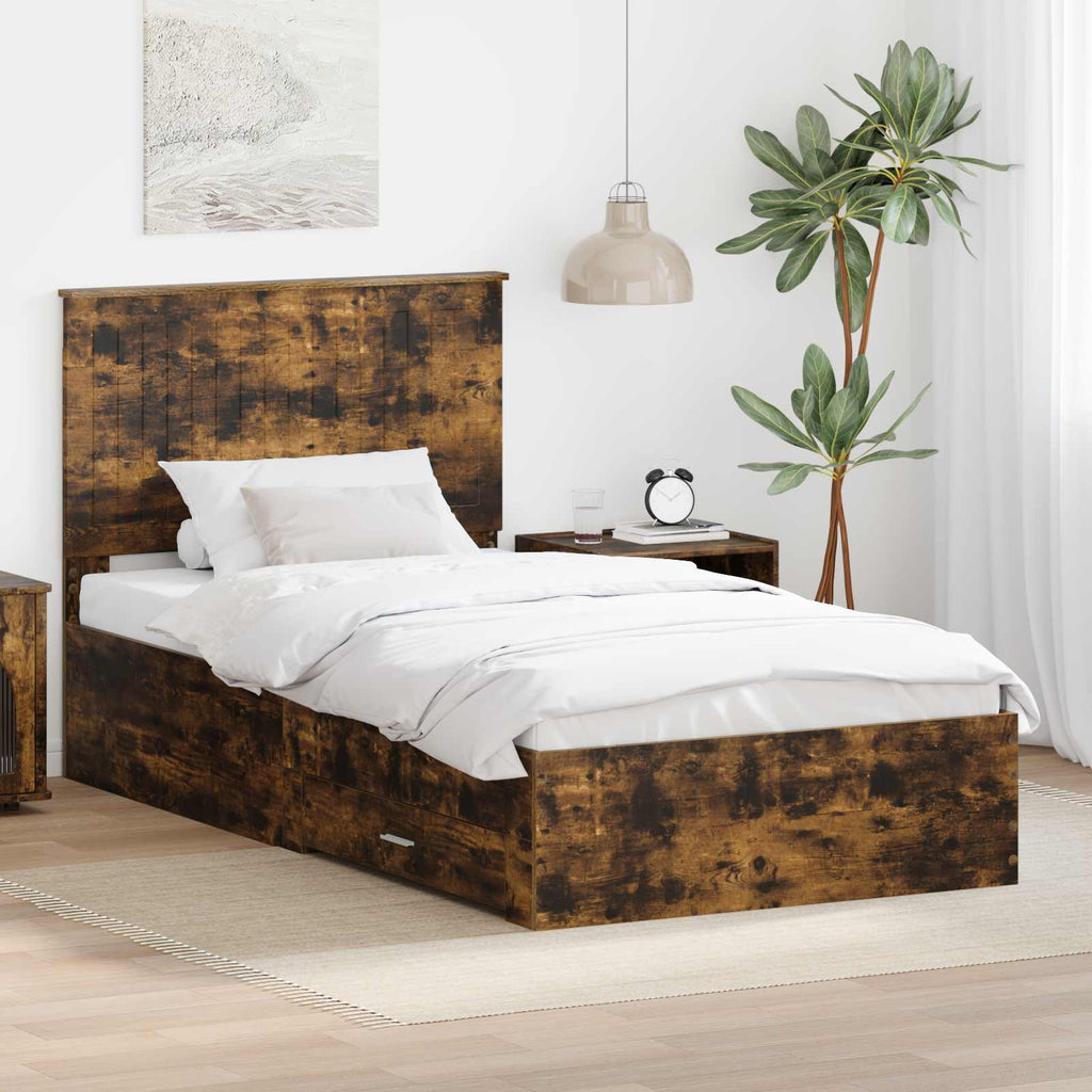 Bed Frame with Drawer Smoked Oak 100 x 200 cm Engineered Wood