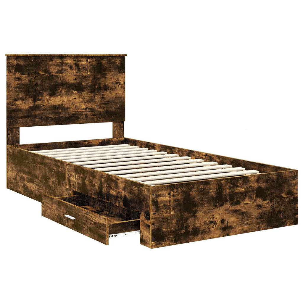 Bed Frame with Drawer Smoked Oak 100 x 200 cm Engineered Wood