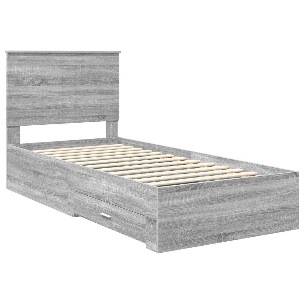 Bed Frame with Drawer Grey Sonoma 90 x 200 cm Engineered Wood