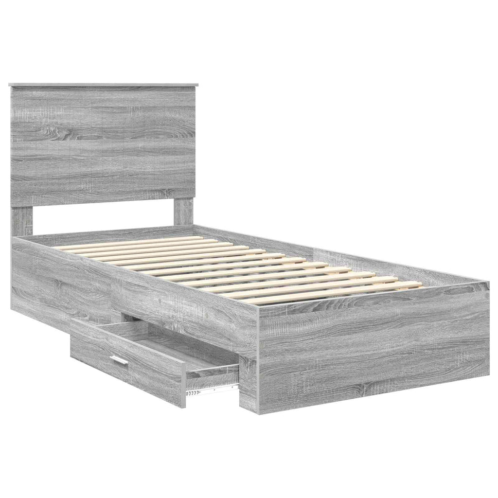 Bed Frame with Drawer Grey Sonoma 90 x 200 cm Engineered Wood