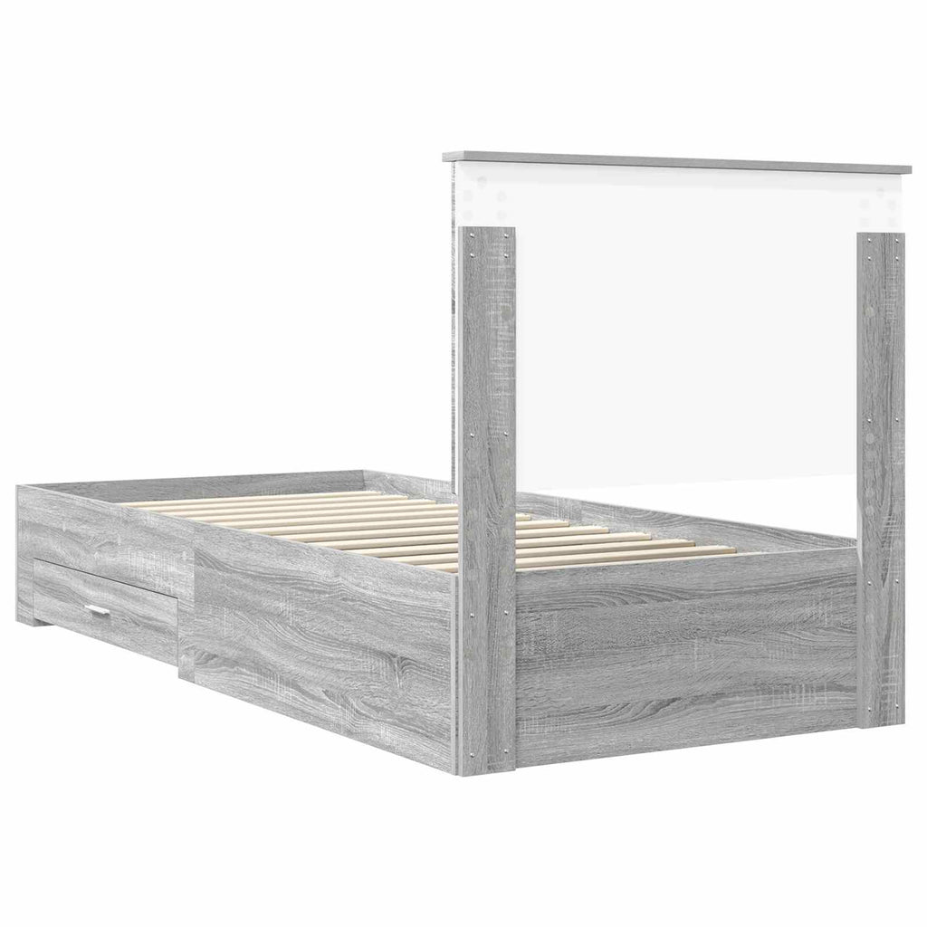 Bed Frame with Drawer Grey Sonoma 90 x 200 cm Engineered Wood