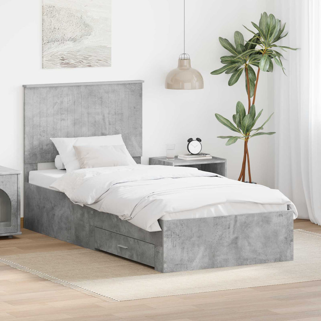 Bed Frame with Drawer Concrete Grey 90 x 190 cm Engineered Wood