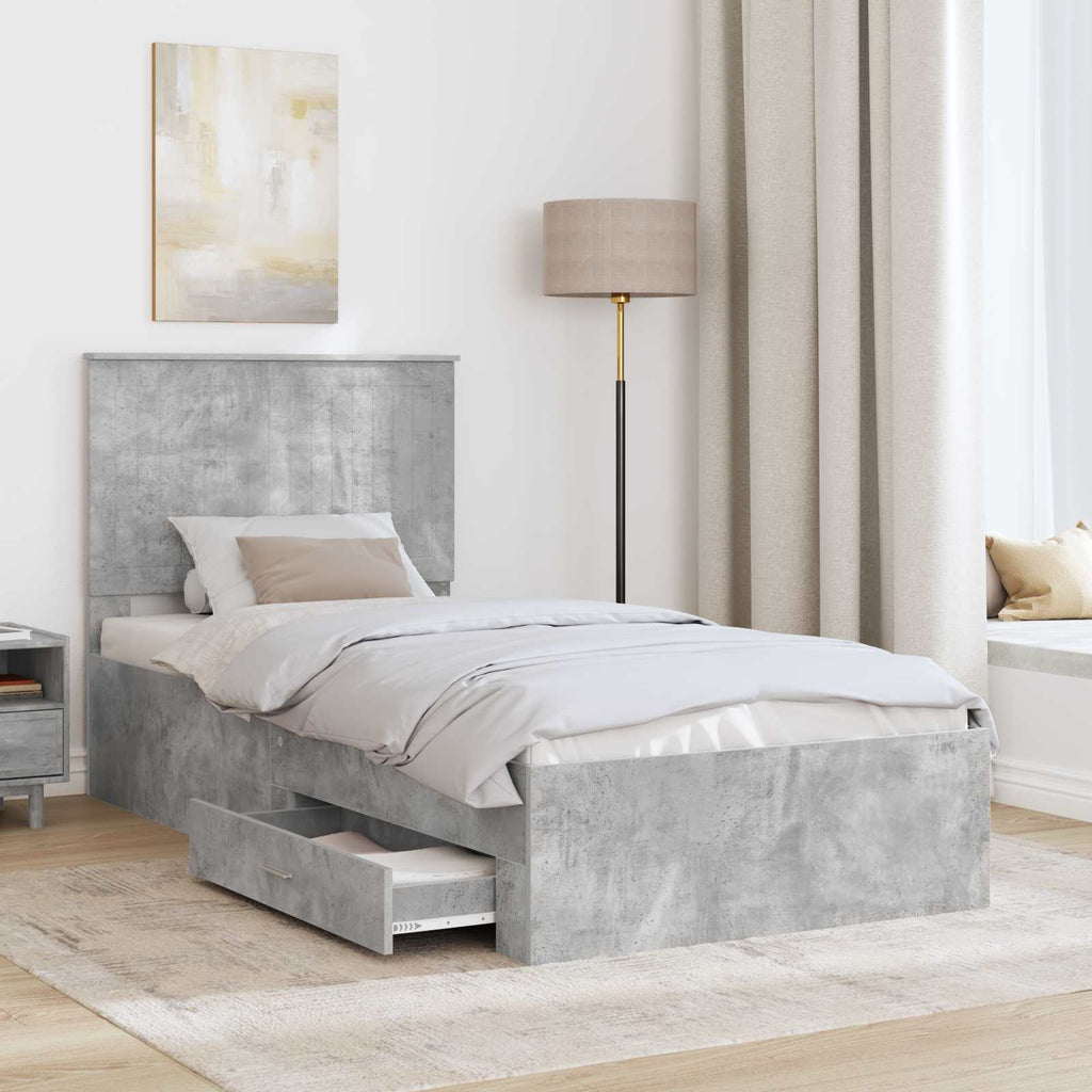 Bed Frame with Drawer Concrete Grey 90 x 190 cm Engineered Wood