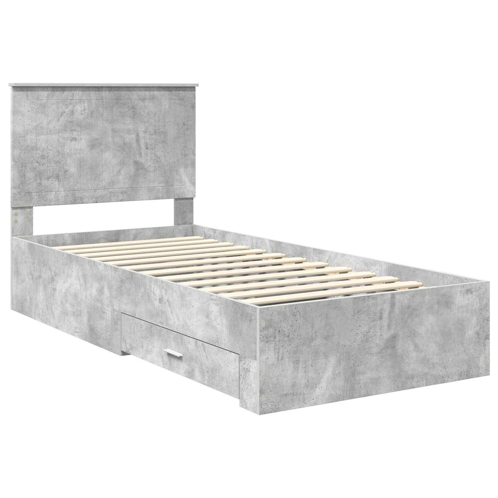Bed Frame with Drawer Concrete Grey 90 x 190 cm Engineered Wood
