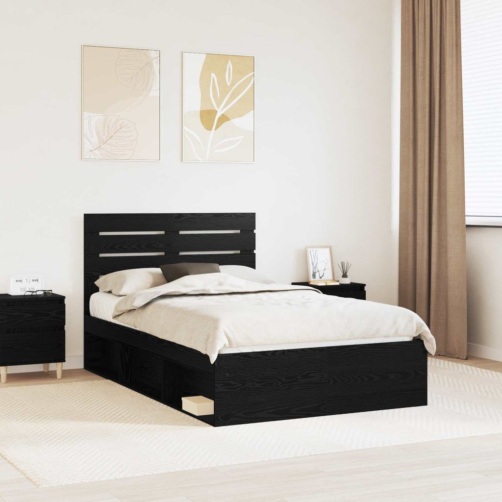 Bed Frame with Headboard Black 120 x 190 cm Solid Pine Wood