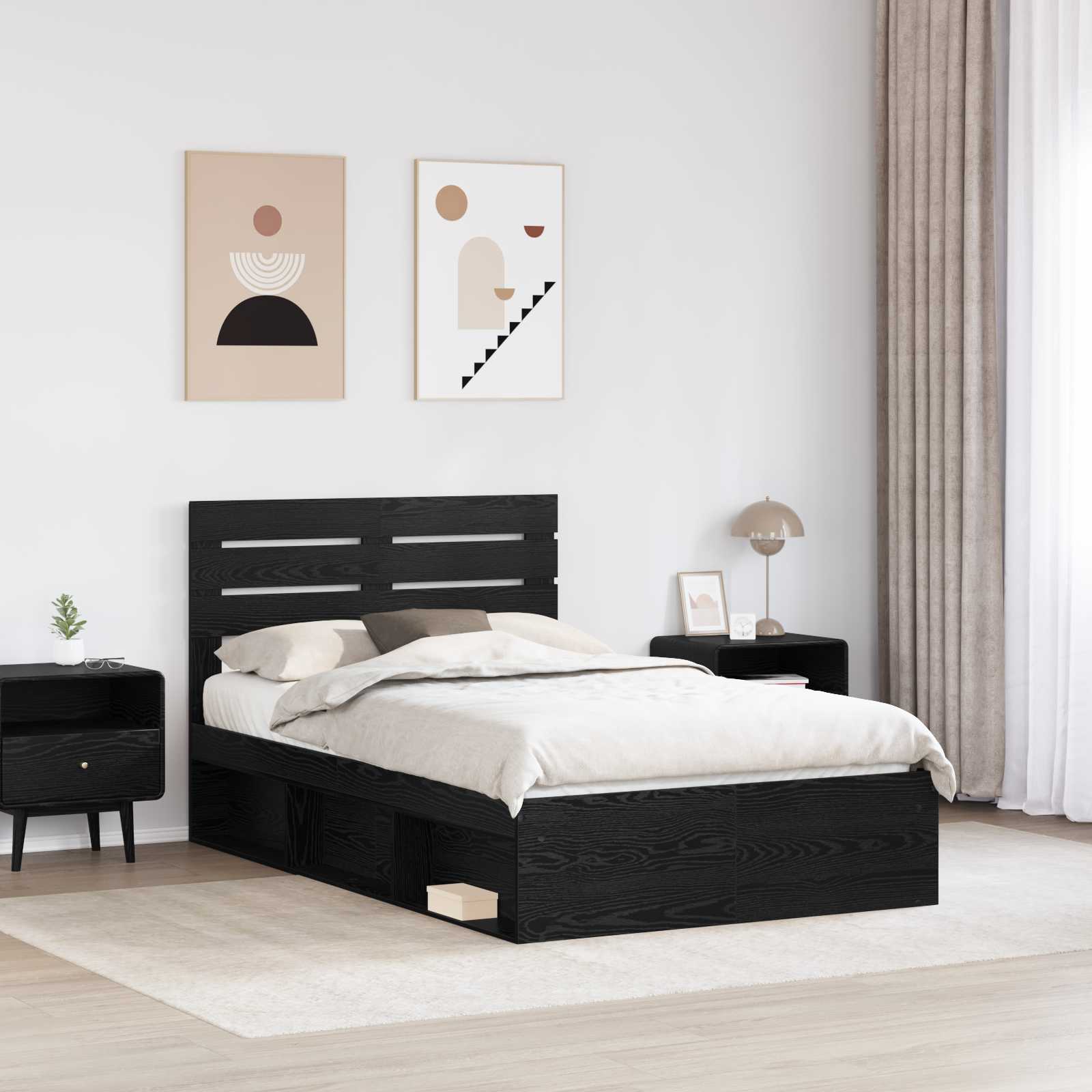 Bed Frame with Headboard Black 120 x 190 cm Solid Pine Wood