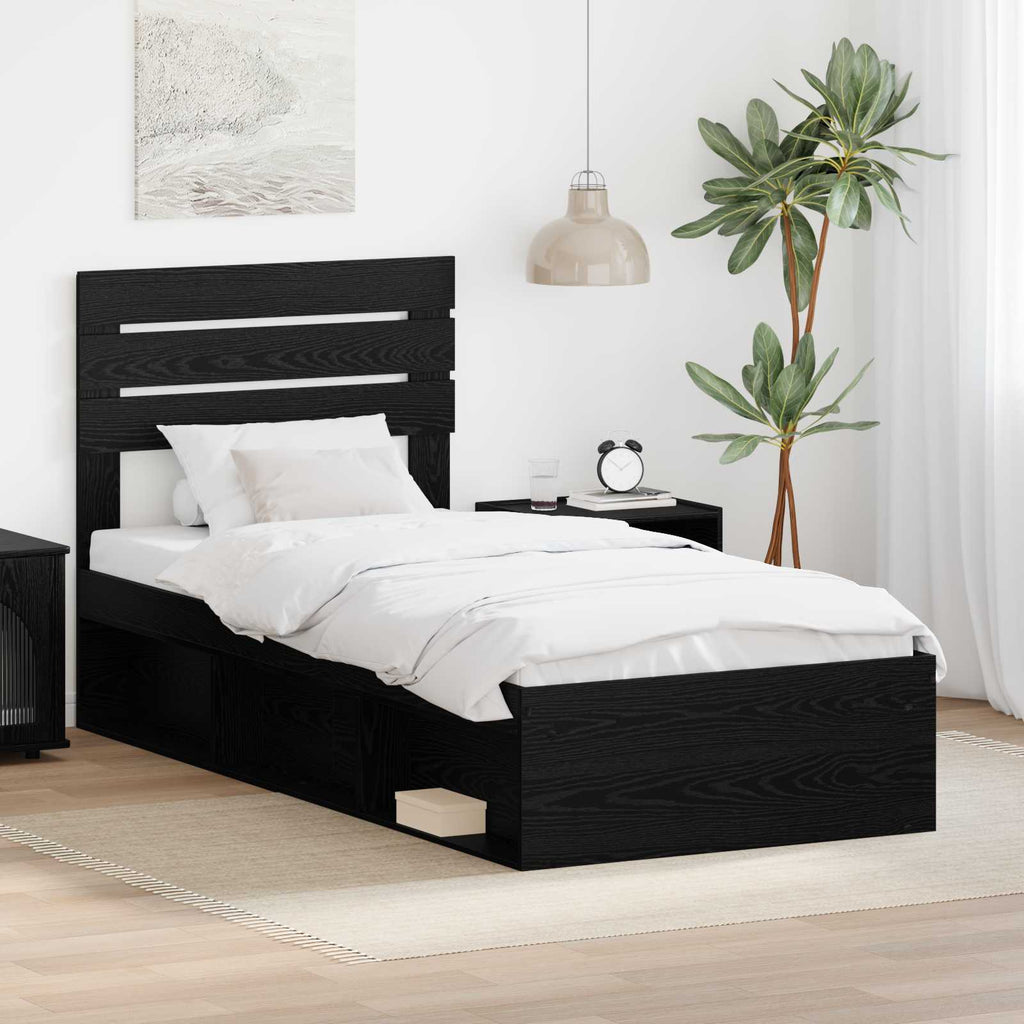 Bed Frame with Headboard Black 100 x 200 cm Solid Pine Wood
